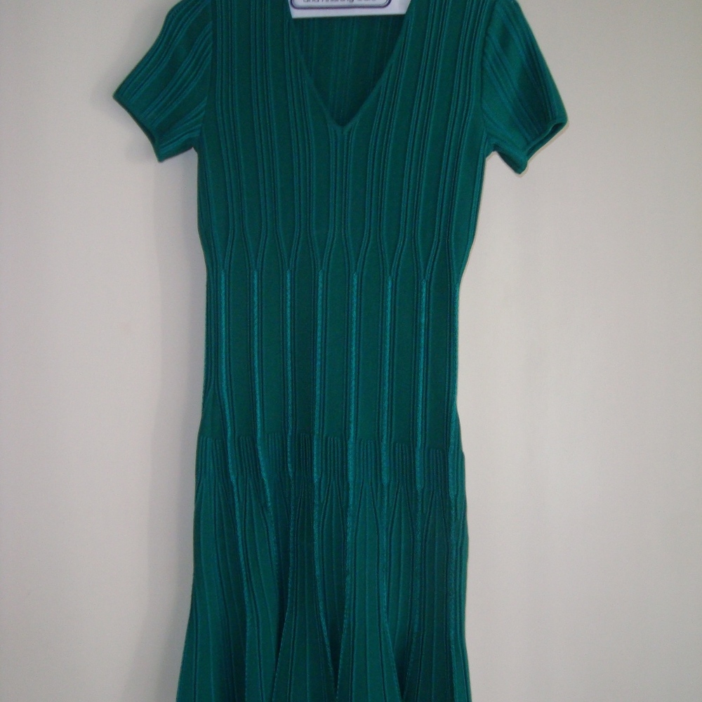 Roberto Cavalli Green Skater Knit Short Sleeve Round Hem Dress Sz 40 NWT